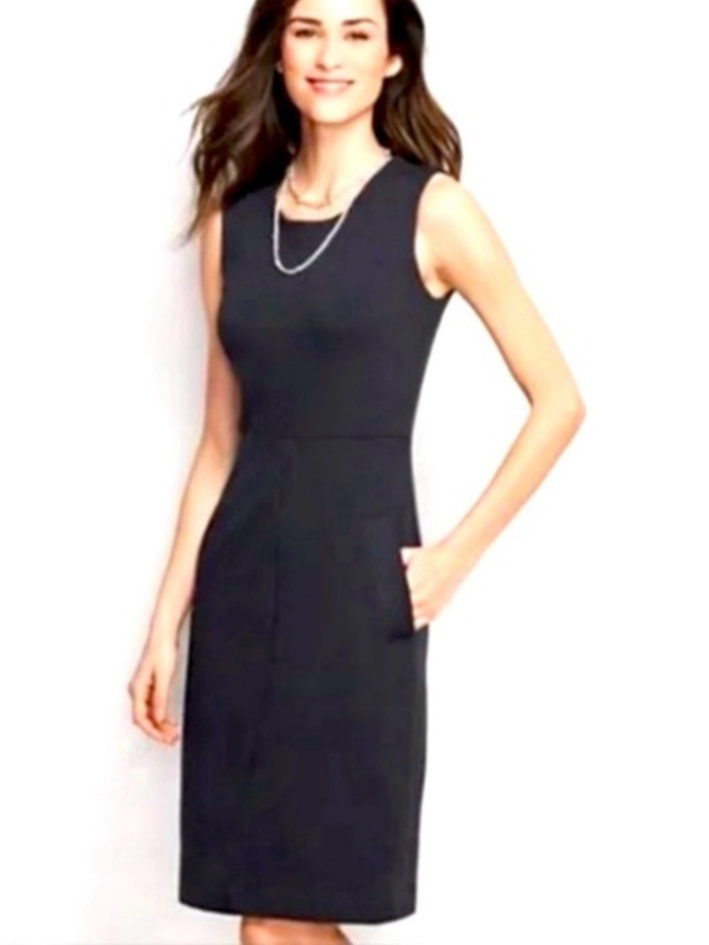 Lands End Classic Black Sleeveless Sheath Dress